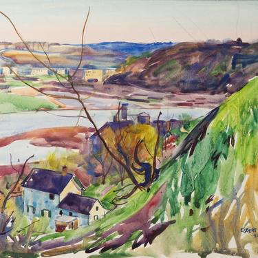 Vintage 1924  Egbert Cadmus New England River View Watercolor Painting