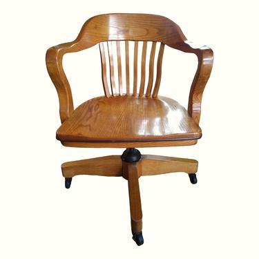 VINTAGE Oak Swivel Chair, Solid Oak Lawyers Chair, Home Decor 