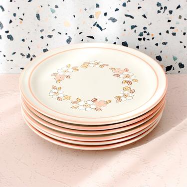 Vintage 1980s Hearthside Chantilly Stoneware Fleur de Bois Pink Bread Plates - Made in Japan - Set/6 