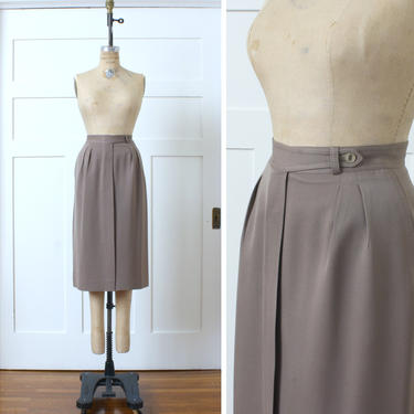 vintage 1990s does 1940s gabardine pencil skirt • Jones New York taupe wool wrap skirt 