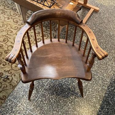Wooden captains chair with cool arms  28” x 17” x 30” seat height 18”