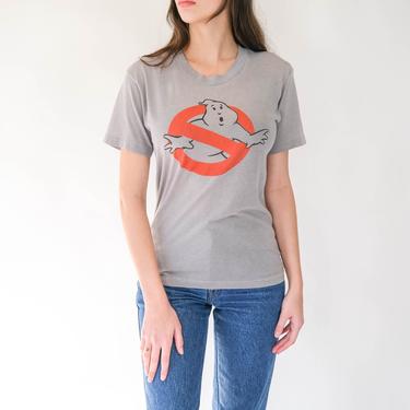 Vintage 80s Ghostbusters Distressed Light Gray Paper Thin Single Stitch T-Shirt | Made in USA | Butter Soft, Sheer | 1980s Movie Tee Shirt 