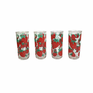 Vintage Culver Strawberries Plastic Tumblers Cups, Set of 4 