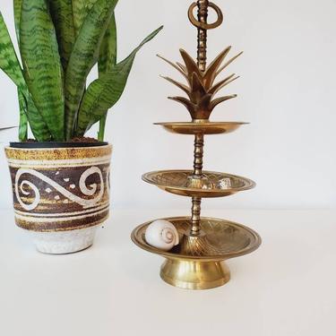 Vintage Brass Three Tiered Pineapple Tray / Jewelry Display 