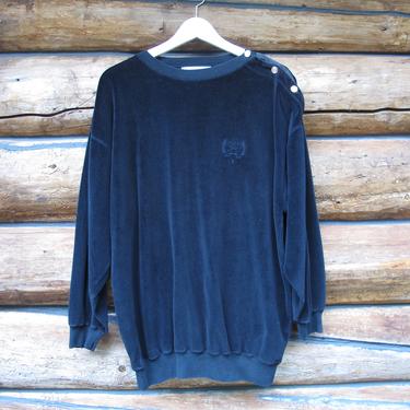 80's Vintage Velour Long Sleeve Top Womens Velour Shirt Black Velour Sweatshirt Woodwards Vintage Department Store 
