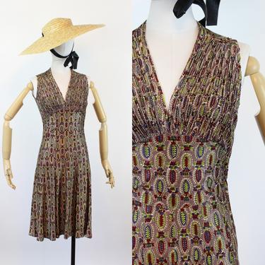 1940s rayon JERSEY wreath print dress xs small | new summer 
