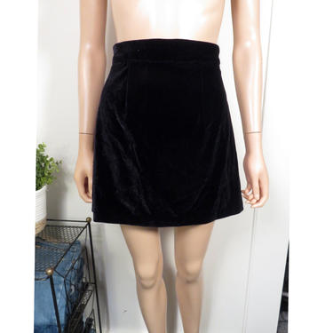 Vintage 90s Classic Black Velvet High Waist A Line Mini Skirt Made In USA Size S 