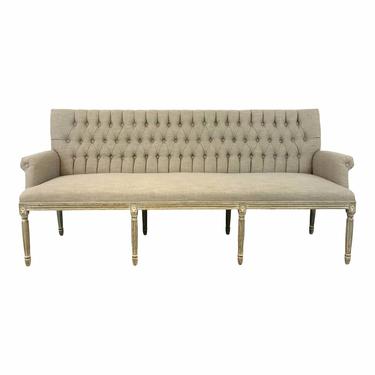 Transitional Linen Blend Gray Tufted Large Settee