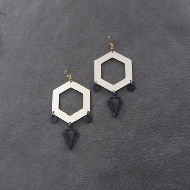 Large gold minimalist earrings, hexagon earrings, mid century modern Brutalist earrings, statement earrings, unique geometric earrings 