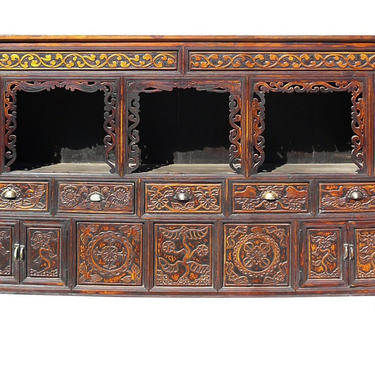 Chinese Vintage Relief Carving Long Shine Altar Table Cabinet mh291E 