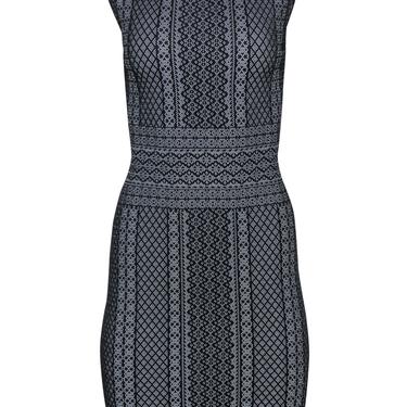 BCBG Max Azria - Black & White Printed Sleeveless Knit Sheath Dress Sz L
