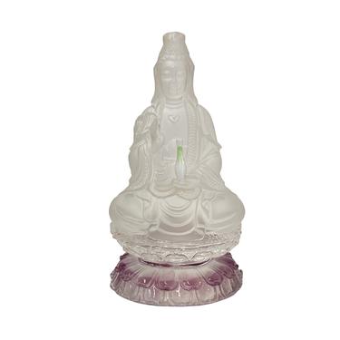 Crystal Glass Liuli Pate-de-Verre White Clear Kwan Yin Bodhisattva Statue ws1814E 