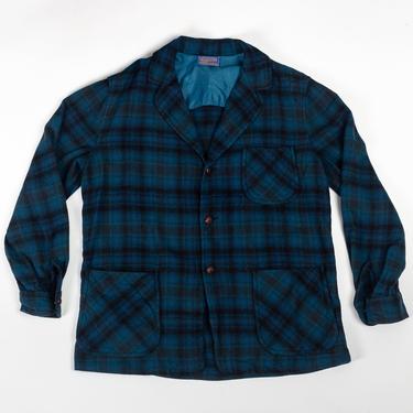 Vintage Pendleton Blue Plaid Wool Shirt - Men's Medium | 70s 80s Grunge Lumberjack Button Up Top 
