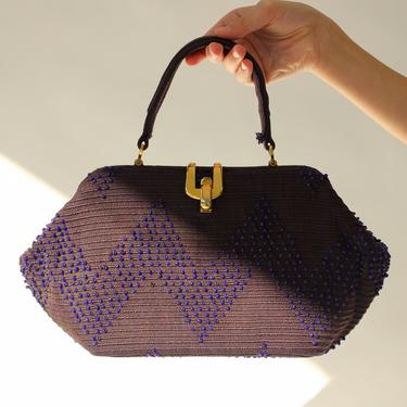 Vintage 50s Roberta di Camerino for Saks Fifth Ave. Beaded Handbag w/ Leather Wallet and Brass Clasp | Made in Italy | 1950s Designer Purse 