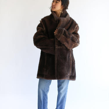Vintage Brown Teddy Bear Coat | Suede Knot Buttons | Wool Shearling 
