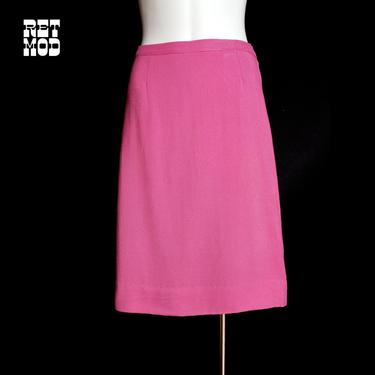 Pretty in Pink - Simple Vintage 60s 70s Dark Pink Linen Pencil Skirt 