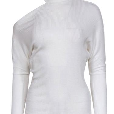 Enza Costa - White Ribbed Turtleneck "Heather" Sweater w/ Cold Shoulder Cutout Sz S