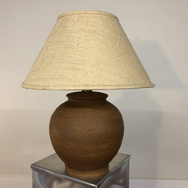 Mid-Century Ceramic Table Lamp With Brass Finial 
