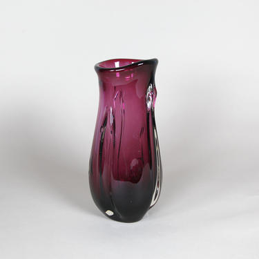 vintage mcm purple handmade art glass vase 
