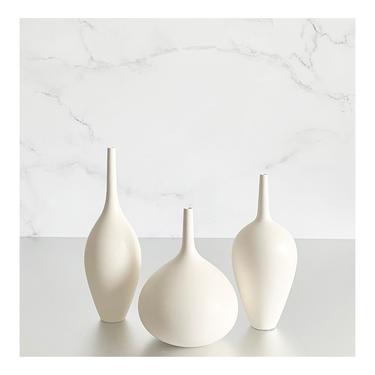SECONDS SALE- Ships Now- set of 3 White Matte Ceramic Bottle Vases by Sara Paloma Pottery.  minimalist handmade mid century modern decor 