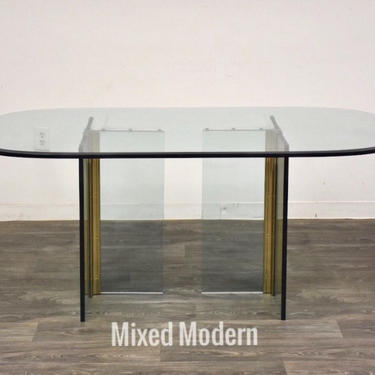 Pace Collection Glass and Brass Modern Dining Table 