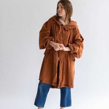 Vintage Cinnamon Hood Jacket | Smock Drawstring Anorak Layer | Large Cotton Workwear Style Military Utility Work Jacket 
