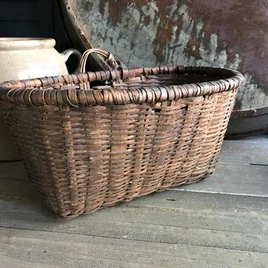 Rustic Antique Basket, Willow Slat Wicker Flower Garden Bike Door, European Farmhouse 