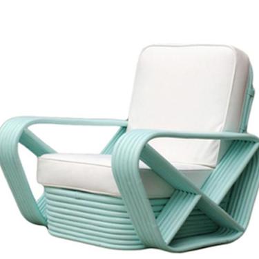 PAIR of Vintage Rattan Lounge Chairs in Teal