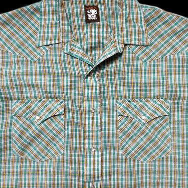 Vintage KARMAN Western Shirt ~ L to XL ~ Pearl Snap Button ~ Cowboy /  Rockabilly ~ 