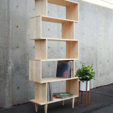 READY TO SHIP! Omni Offstack Bookcase, Mid-Century Modern Bookshelf, Geometric Vinyl Storage (Maple) 