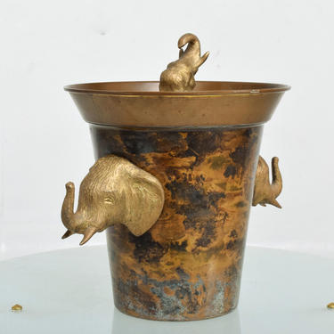 1960s ARLUS Exquisite Bold Brass Elephant Eglomise Ice Bucket Hollywood Regency 