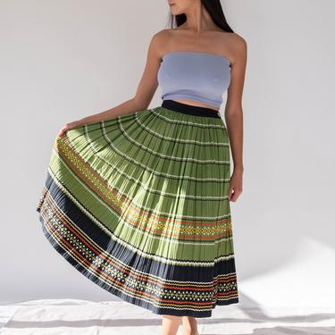 Vintage 50s Koret of California Dollar Green Accordion Pleated Prairie Skirt | Rockabilly, Circle Skirt | 1950s Designer High Waisted Skirt 