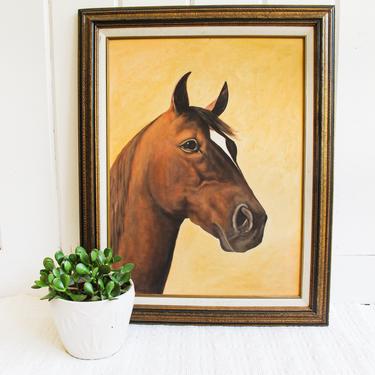 Commissioned One of a Kind Horse Oil Painting with Original Ornate Wooden Frame 