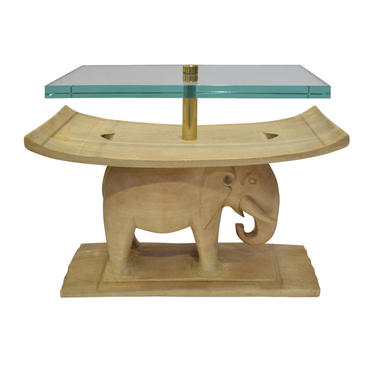 Karl Springer Hand Carved African Elephant Table with Floating Glass Top  1980s