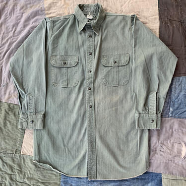 KILLER 1940s Herringbone Twill Work Shirt Small Medium Sanforized Union Made HBT Made in USA Olive Drab Pacemaker Lee 