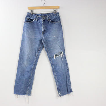 Vintage Distressed Lee Jeans / 80's Raw Hem Ripped Jeans / Sz 30 