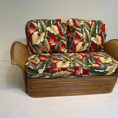 Mid Century Modern Tiki Hawaiian Rattan Love Seat by Kings Rattan 