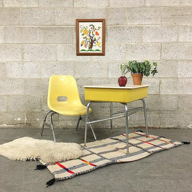 LOCAL PICKUP ONLY Vintage Heywood Wakefield Metal Desk Retro 1960s Yellow and White Kids School Desk and Plastic Chrome Chair 