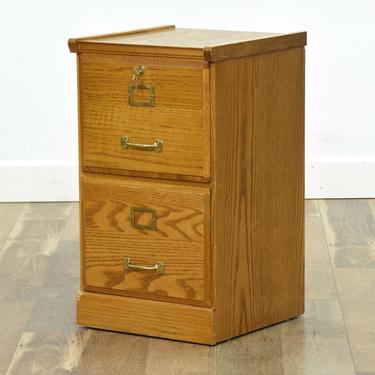 Contemporary Oak File Cabinet W Key