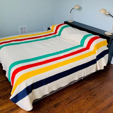 Vintage Cozy 100% Wool Hudson's Bay Eight Point King Size Bed Camp Blanket 