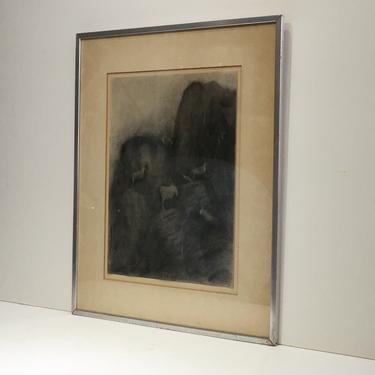 Mordern Mid Century Abstract Drawing (Mountain Goats) by Kathleen Cooke 1969 