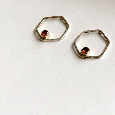 Sterling Silver and 14k Gold Citrine Hexagon Studs Honeycomb Cell November Birthstone Earrings 