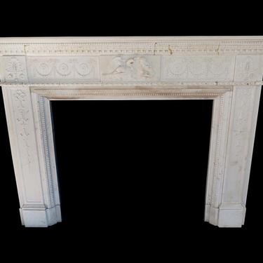 Antique Carved White Marble Mantel with the Story of Leda &#038; the Swan