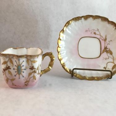 Antique Limoges Demitasse Square Cup and Saucer 