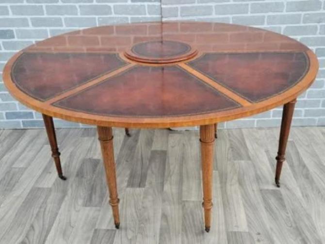 Leather Flip Top Demilune Or Game Table, Weiman Leather Top Tables