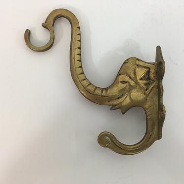 Vintage Brass Elephant Hook Mid-Century Hollywood Regency Trunk Up Good Luck Jewelry Necklace Display 