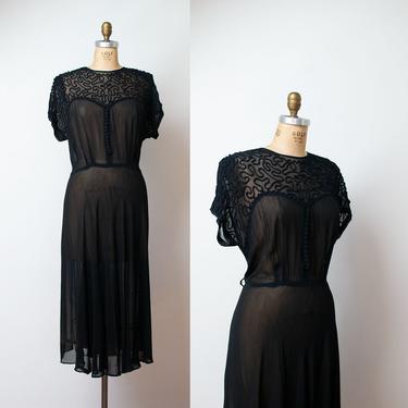 1940s Sheer Black Dress / 40s Soutache Plus Size Dress Lane Bryant 