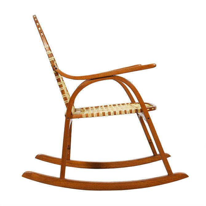 Vermont Tubbs Oak Snowshoe Rocking Chair W Rawhide Lacing From