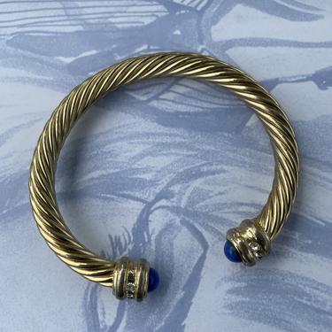 Gold and Blue Twisted Metal Bangle Bracelet