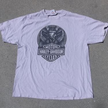 Harley Davidson T-shirt Stillwater Oklahoma Biker Legendary Huge Logo Distressed Faded Black Grunge Biker Clothing Collectors Large 